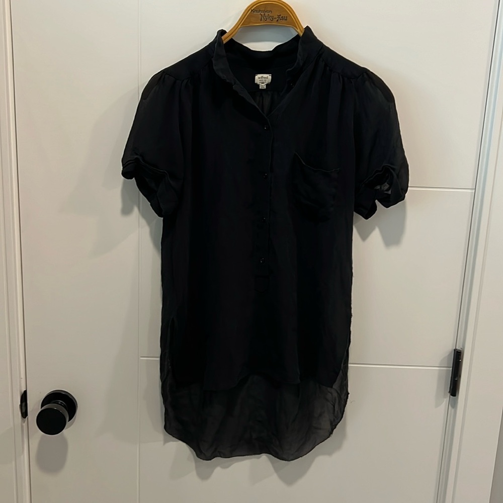 🇺🇸 Aritzia Wilfred black 100% silk short sleeve blouse size XXS